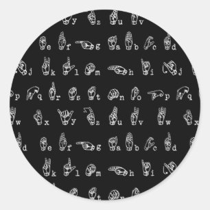Sign Language Alphabet // White on Black // Classic Round Sticker