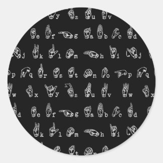 Sign Language Alphabet // White on Black // Classic Round Sticker