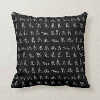 Sign Language Alphabet // White on Black // Cushion
