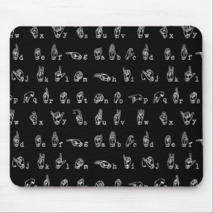 Sign Language Alphabet // White on Black // Mouse Mat