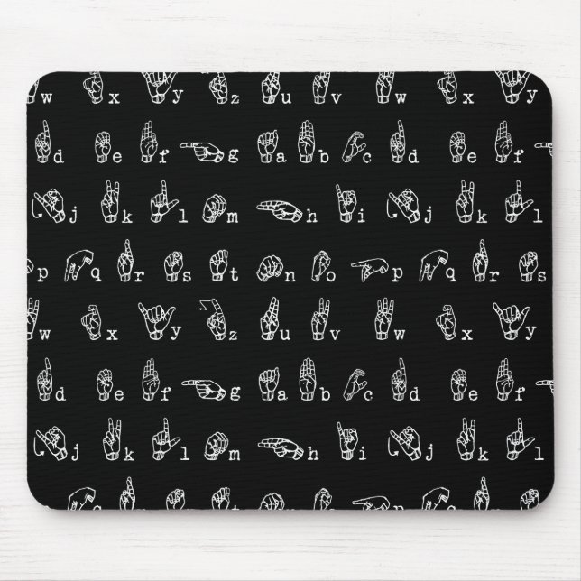 Sign Language Alphabet // White on Black // Mouse Mat (Front)