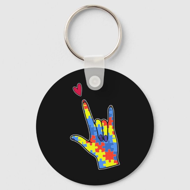 Sign Language Autism Awareness Colourful Puzzle  Key Ring (Front)