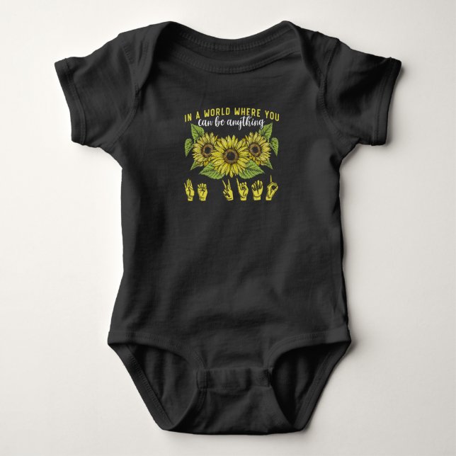 Sign Language Deaf Sunflower Be Kind Baby Bodysuit (Front)