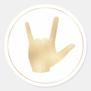 Sign Language Faux Gold Foil I Love You Sticker