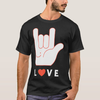 Sign Language Hand for LOVE, with smile and red he T-Shirt