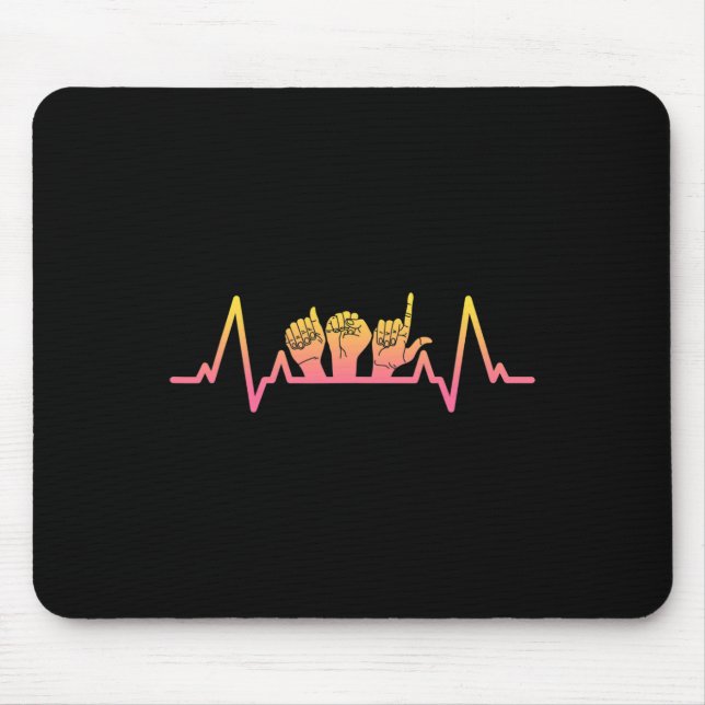 Sign Language Heartbeat Tee Teacher Deaf Awareness Mouse Mat (Front)