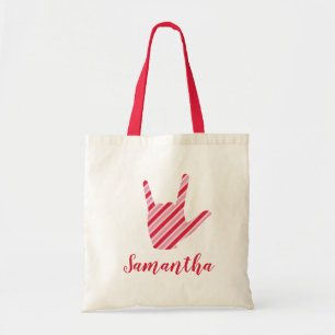 Sign Language I Love You Christmas Candy Cane Name Tote Bag