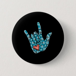 Sign Language I Love You Gesture Heart Deaf Awaren 6 Cm Round Badge
