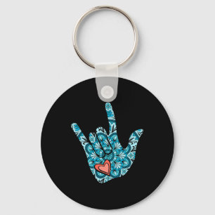 Sign Language I Love You Gesture Heart Deaf Awaren Key Ring