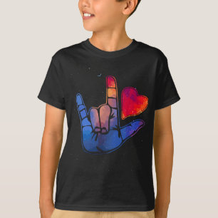 Sign Language I Love You Space Stars Heart Tee Gi