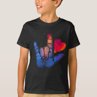 Sign Language I Love You  Space Stars Heart Tee Gi