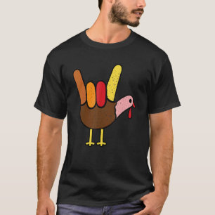 Sign Language I Love You Thanksgiving Turkey Men W T-Shirt