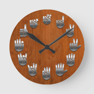 Sign Language -Woodgrain Round Clock