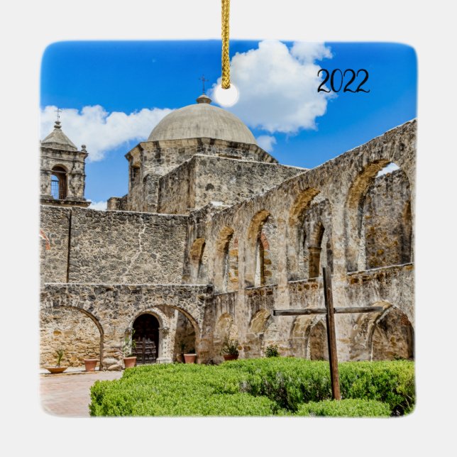 Sign of Faith, Mission San Jose 3 Ceramic Ornament (Back)