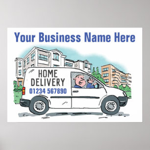 Sign Offering Home Delivery - White Van Wall Poste