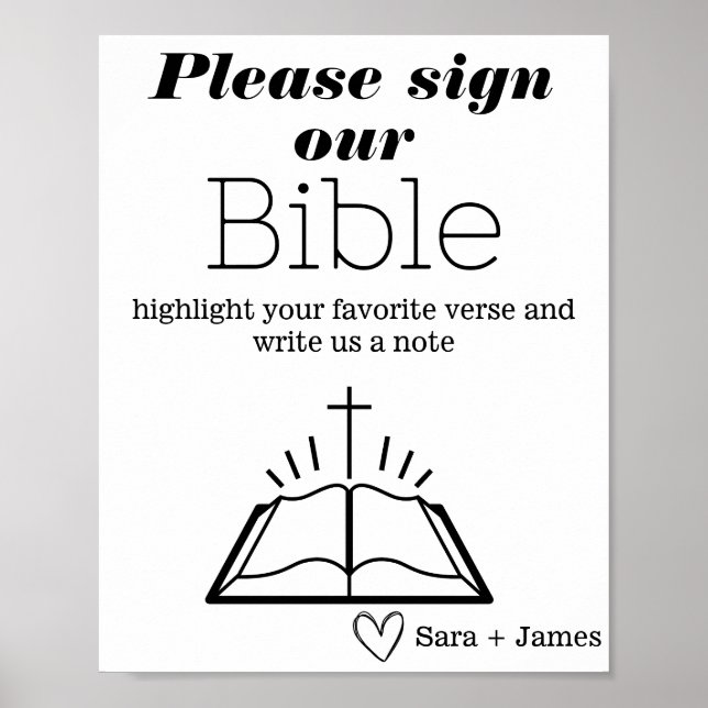 Sign Our Bible Wedding Guestbook, Modern Sign (Front)