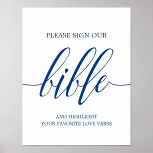 Sign Our Bible Wedding Sign Navy Blue Calligraphy