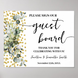 Sign Our Guest Board Wedding Eucalyptus Gold