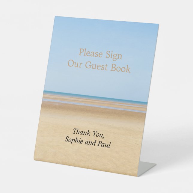 Sign Our Guest Book Beach Wedding Pedestal Sign (Front)