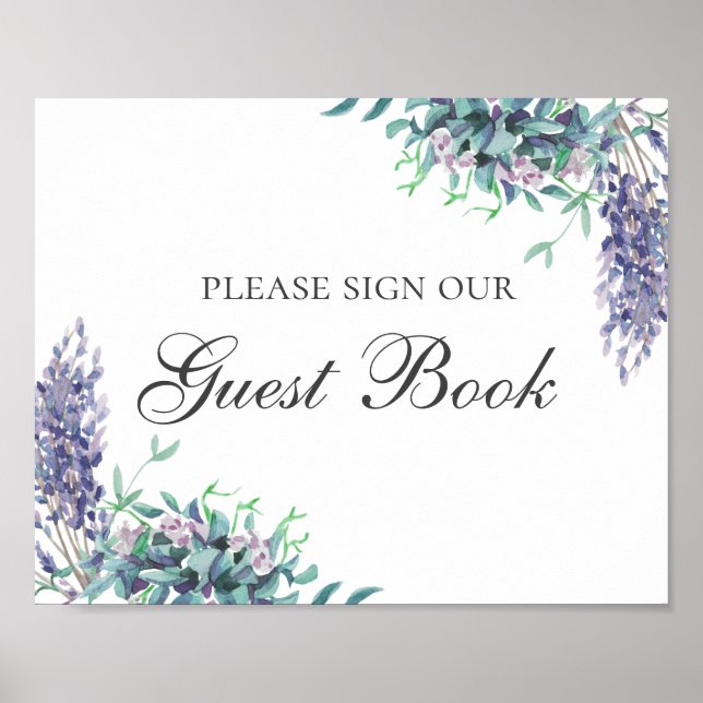 Sign our guest book. Purple flower. Floral wedding (Front)