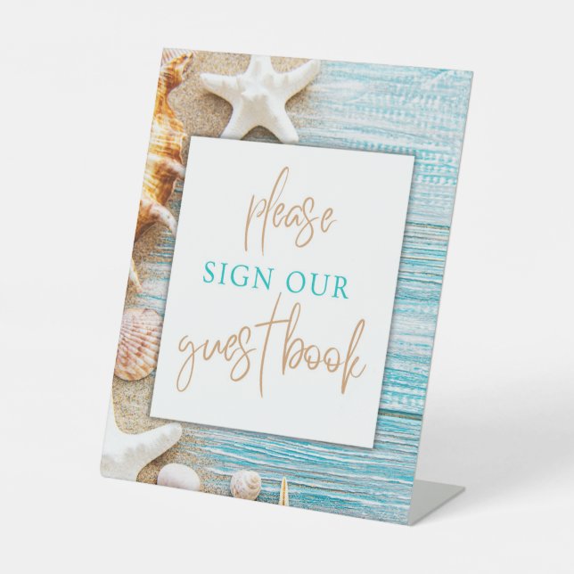 Sign Our Guest book sign - beach seashell theme Pl (Front)