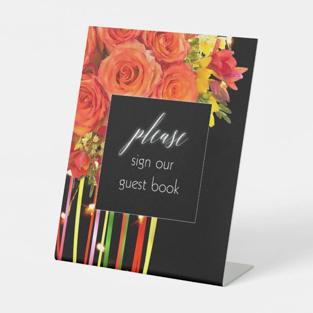 Sign Our Guest book sign - colourful boho Plaque (Front)