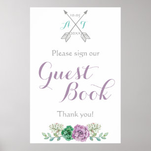 Sign our Guest Book signage bothanical flower