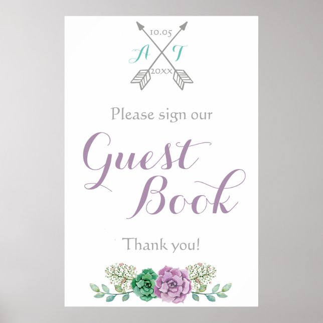 Sign our Guest Book signage bothanical flower (Front)