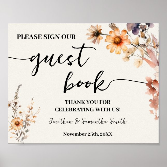 Sign Our Guest Book Wedding Autumn Wildflowers (Front)