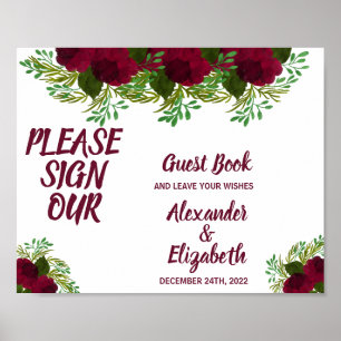 Sign our Guest Book Wedding Red Flower Greenery