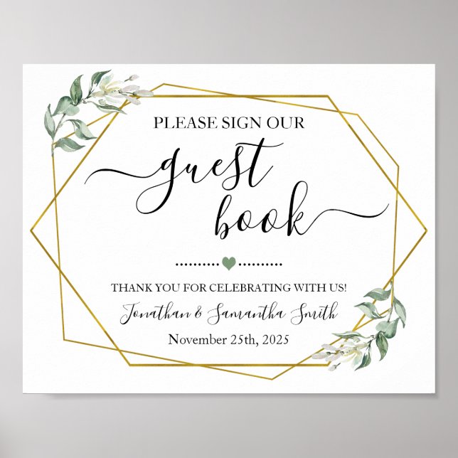 Sign our Guest book wedding shower greenery gold (Front)