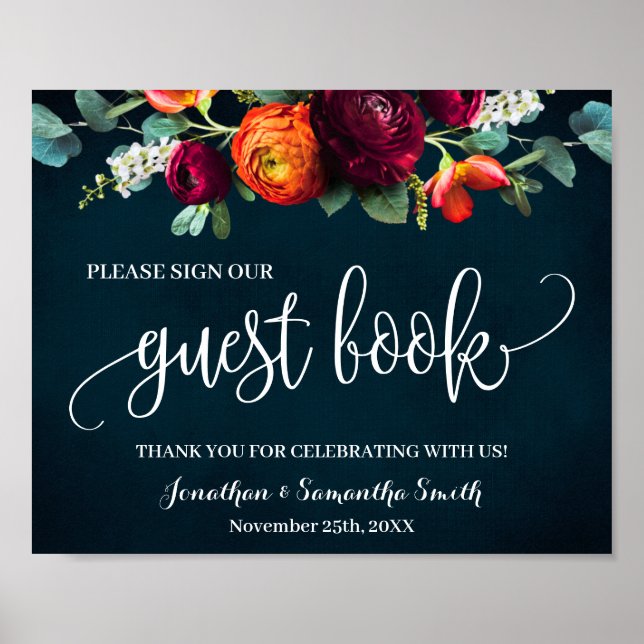 Sign our Guest Book Wedding Wine Navy (Front)