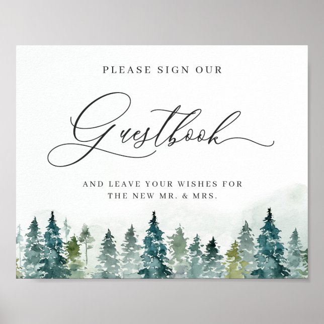 Sign Our Guestbook Winter Forest Pine Trees (Front)