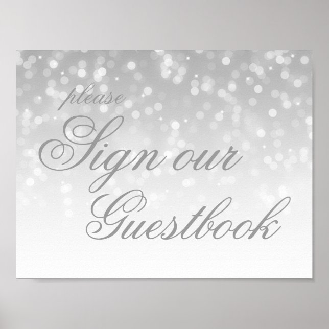 Sign Our Wedding Guestbook Silver Bokeh Lights (Front)