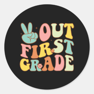Sign Out First Grade Groovy Last Days School 1st G Classic Round Sticker