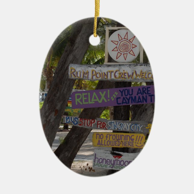 Sign post Rum Point Grand Cayman Ceramic Tree Decoration (Front)