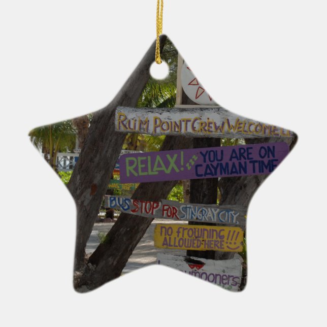 Sign post Rum Point Grand Cayman Ceramic Tree Decoration (Front)