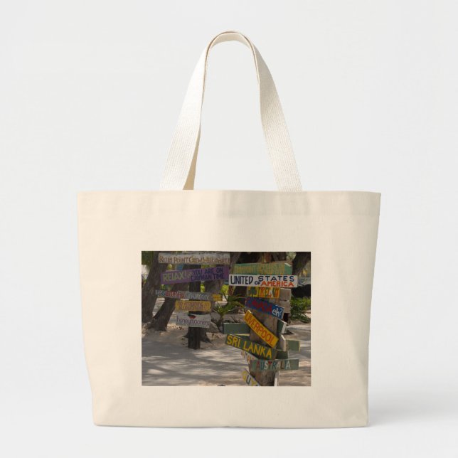 Sign Post Rum Point Grand Cayman Large Tote Bag (Front)