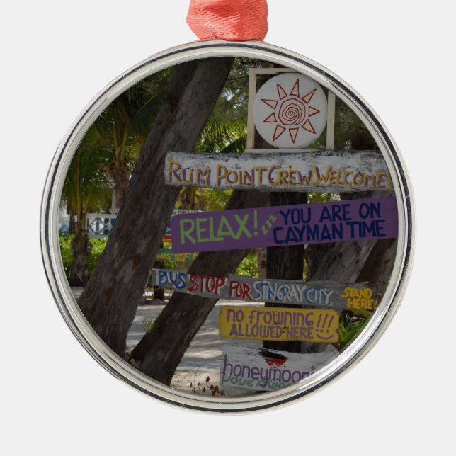 Sign post Rum Point Grand Cayman Metal Tree Decoration (Front)