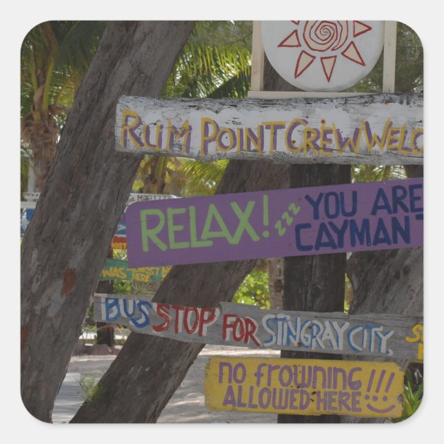 Sign post Rum Point Grand Cayman Square Sticker (Front)