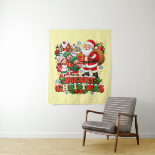 Sign Retro Santa Magic Kids Christmas Tapestry