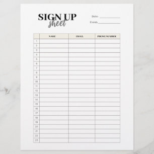 Sign up form template custom letterhead