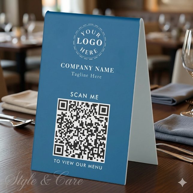Signal Blue QR Table Tent for Menu or Checkout (Signal Blue QR Table Tent for Menu or Checkout)