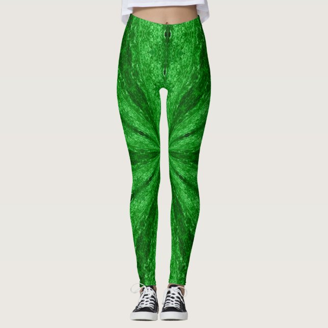 Signature Ariel Winter Green Marble Mandala Yoga Leggings (Front)