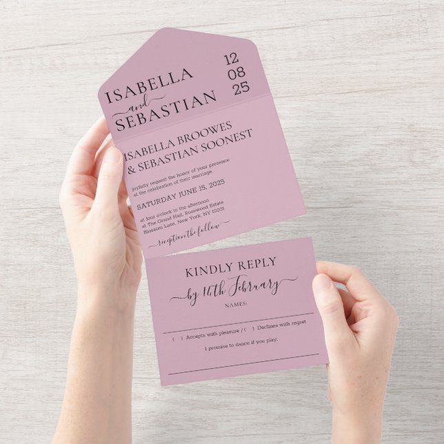 Signature Blush Pink Wedding Kindly Reply All In One Invitation (Tearaway)
