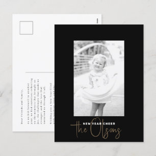 Signature Cheer Chic Black New Year Photo Postcard