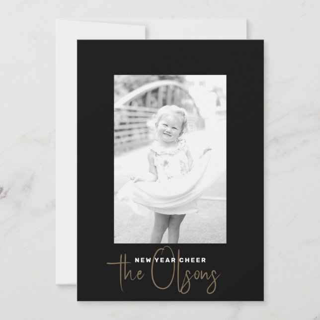 Signature Cheer Chic Black New Years Photo Card (Front)