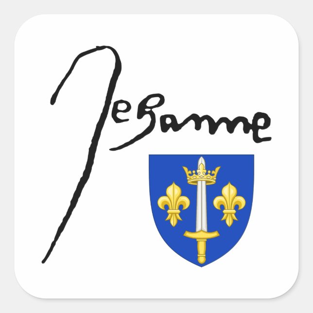 Signature/ coat of arms of Jeanne d'Arc Square Sticker (Front)