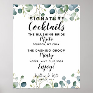 Signature Cocktail bar eucalyptus wedding sign