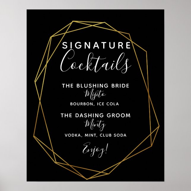 Signature Cocktail bar sign geometric wedding (Front)